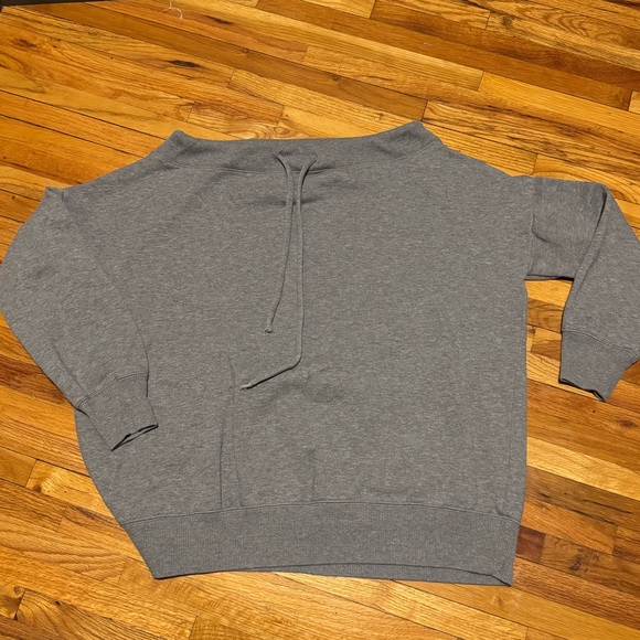 Aerie Gray Women’s Off the Shoulder Sweatshirt with Raw Edge Ties - Picture 2 of 6